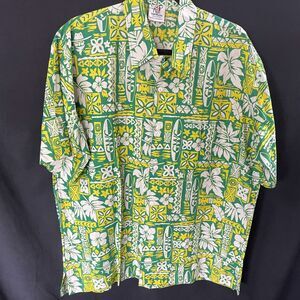 Rumreggae Hawaiian Shirt Golden West College HB Logo Green White Size Large Vtg